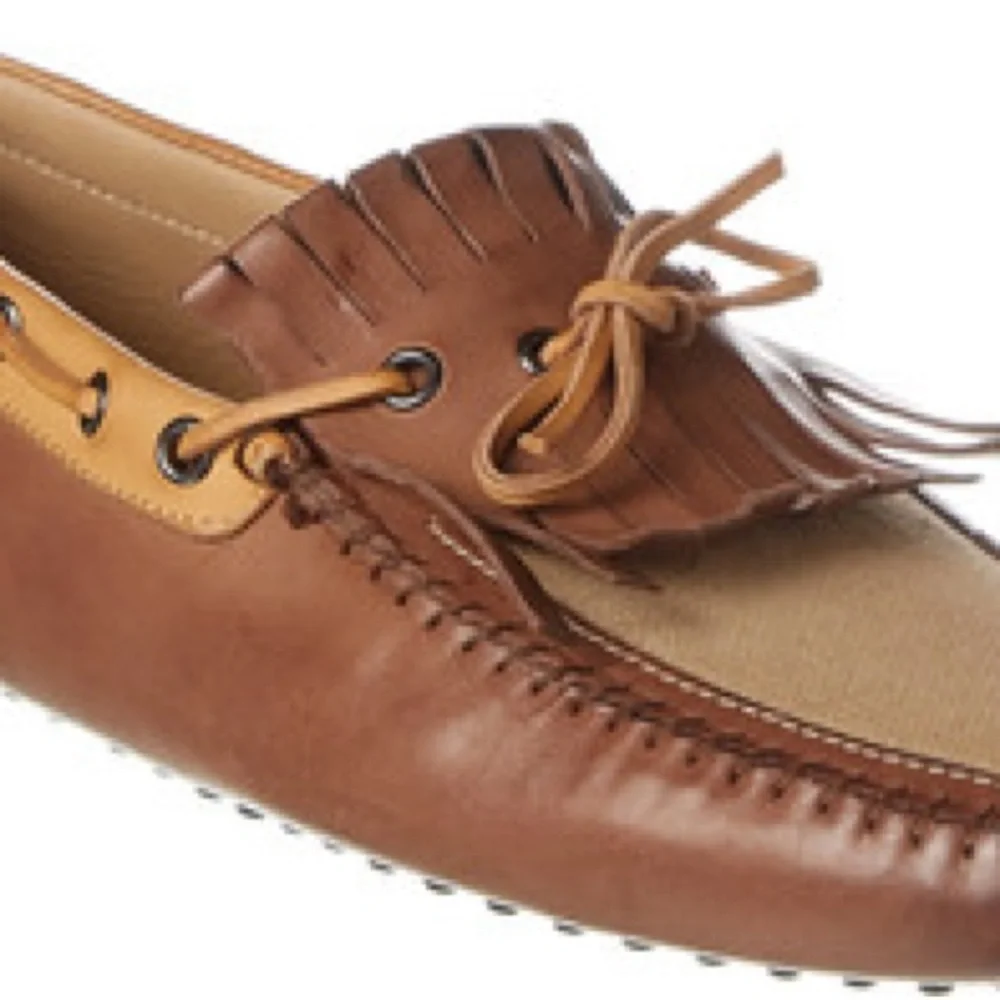 Tod's Gommino Leather Fringe Driving Loafers in Congnac & Tan